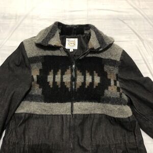Montana Coat Company Aztec Wool Jacket Women Small Black Denim Coat Full Zip VTG